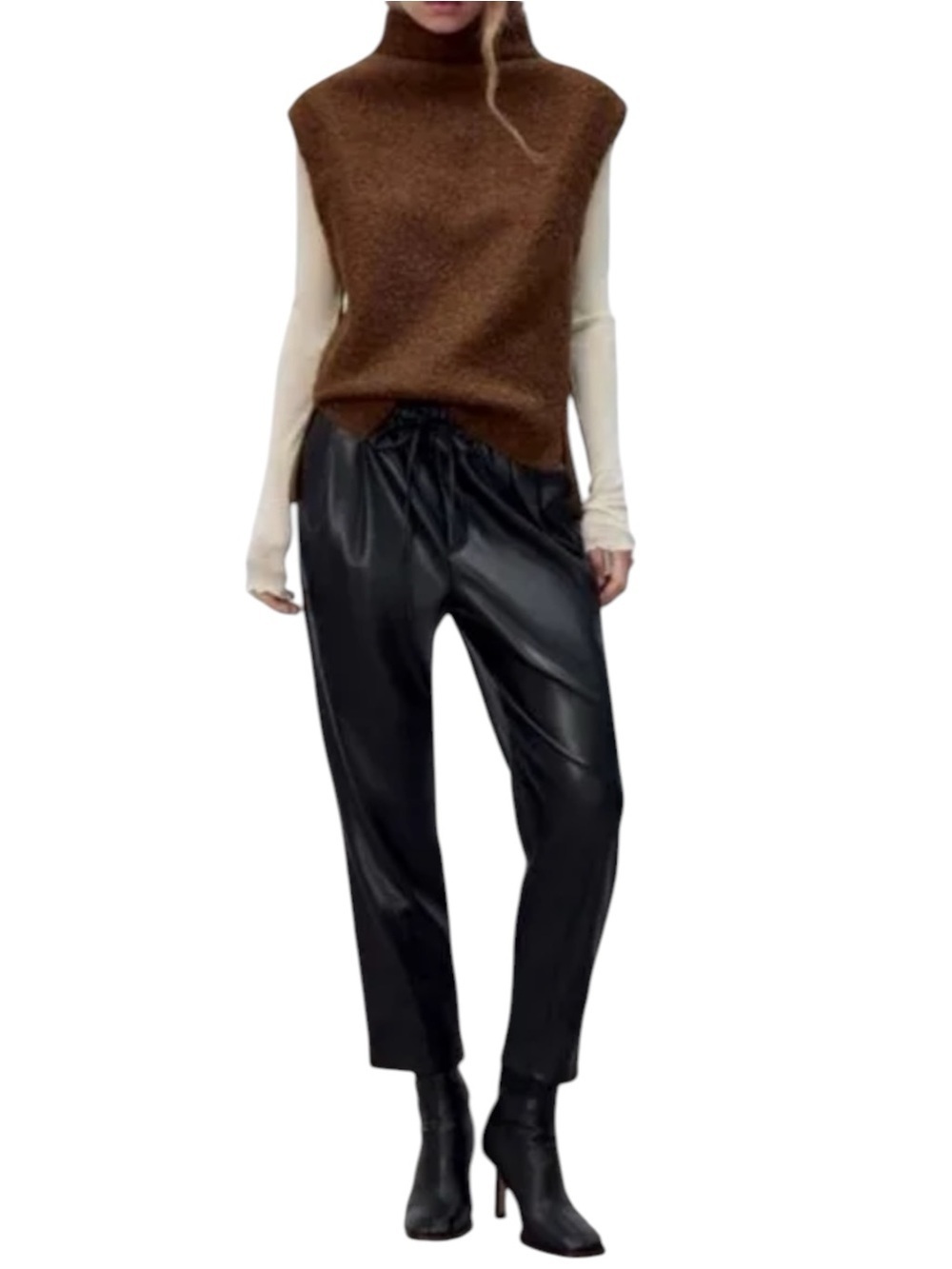 NWT Zara Faux Leather Pants XL Black High Rise Ankle Drawstring Vegan Chic
